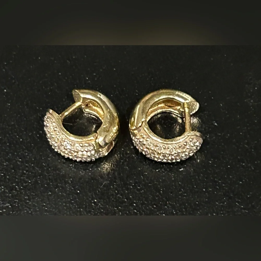 18 Karat Gold and Pave Diamond Huggie Earrings - Picture 9 of 13